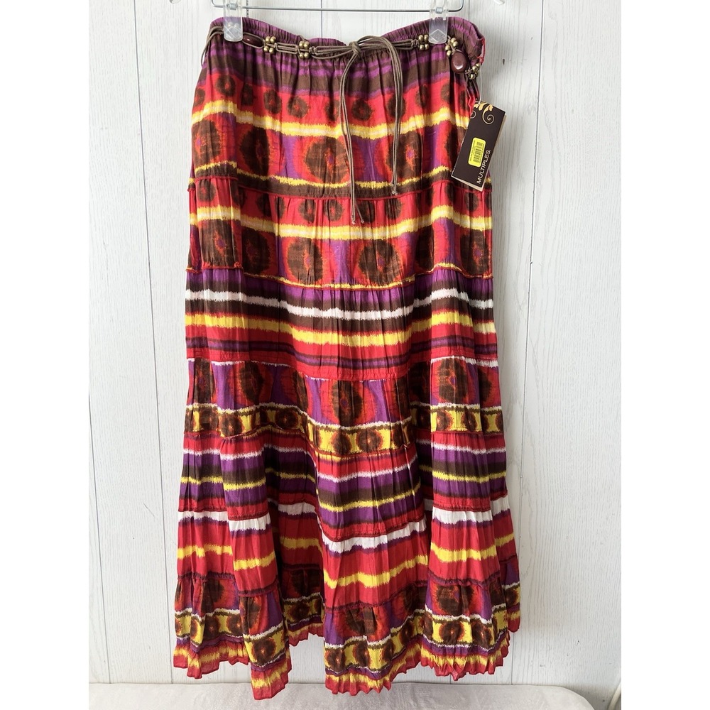 NWT Multiples Tiered Maxi Skirt Womens L/XL Colorful Flowy Sheer‎ Boho Festival